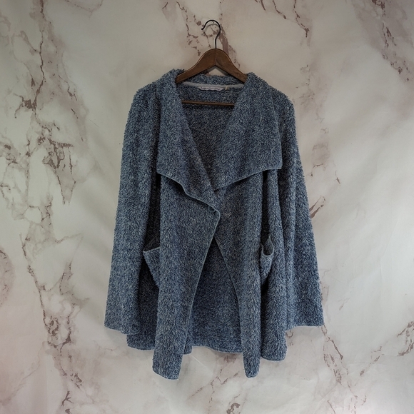 Soft Surroundings Cardigan Women Small Blue Gray Sherpa Sweater Hug Me Wrap - Picture 1 of 12
